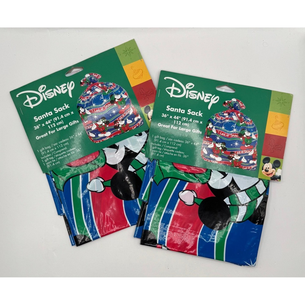 Disney Santa Sack Gift Bag Unisex 36x44 Blue Mickey Mouse Let It Snow Lot of 2